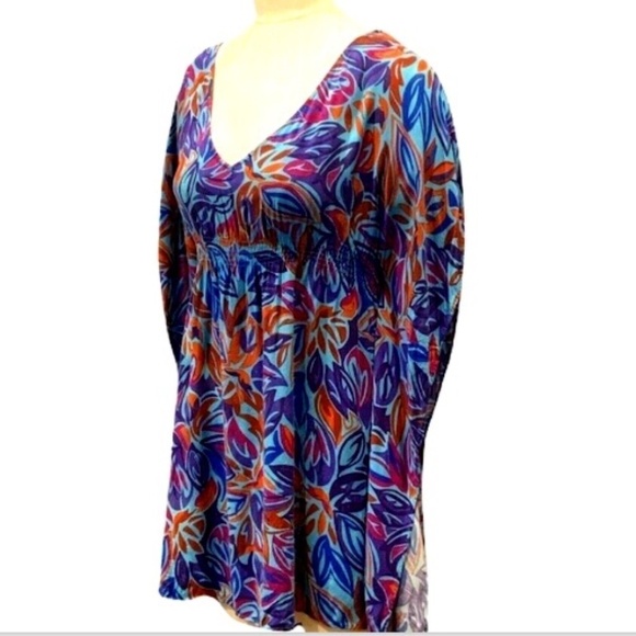 Mimi Chica M Kaftan Kimono Style Pullover Blouse Multicolor Floral #231A - Picture 2 of 7